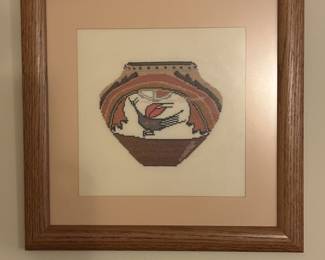 Native American pottery cross stitch - framed
