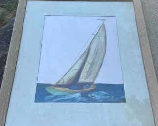 Original Oil Hand Painting On Satin Of Sailboat