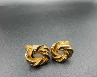 Vintage Napier Signed Screw Back Earrings Gold Tone Knot