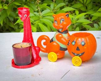 (2) Vintage Halloween Cat Ornaments