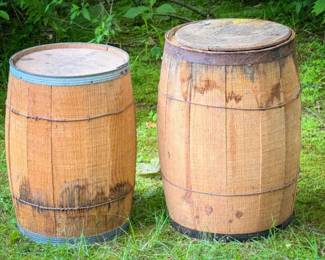 (2) Vintage Wood Barrels