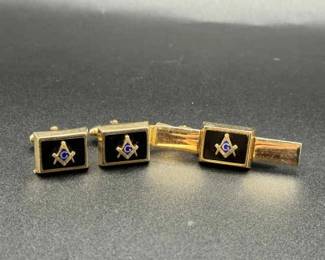 Vintage Masonic Cufflinks And Tie Clip