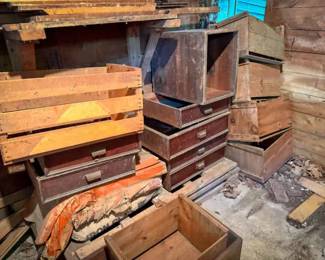 Antique Wood Crates & Drawers