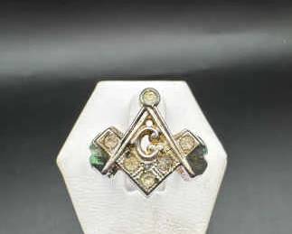 Vintage Sterling Silver & Rhinestone Masonic Ring Size 10