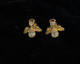 Vtg AVON Angel Rhinestone Studded Earrings