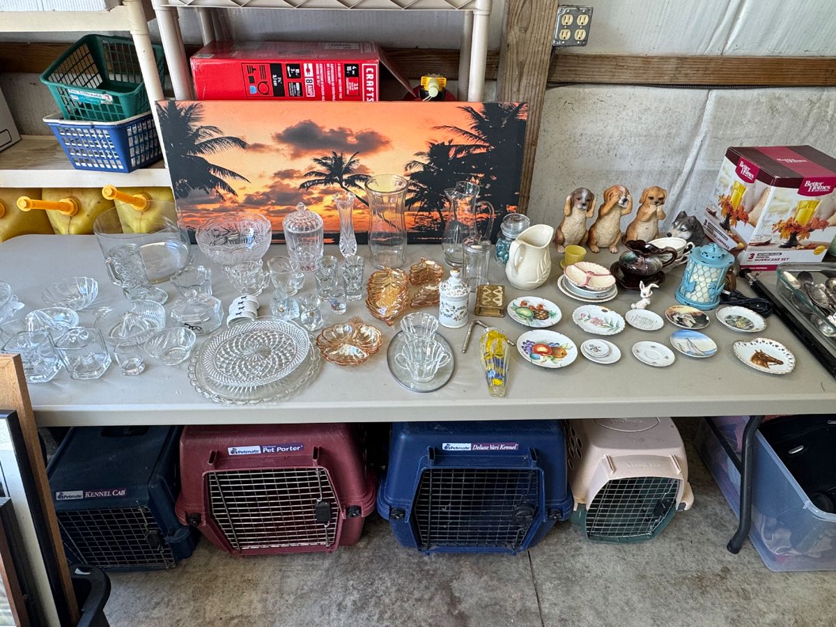 Cut glass pieces and old dishes