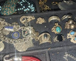 Sterling rings, charm bracelets