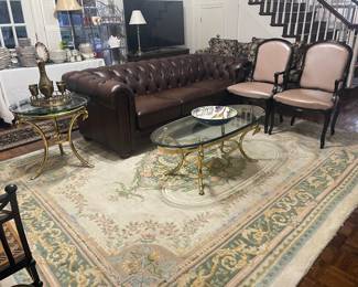  WE MOVED THINGS A BIT TO HAVE THESE 2 RETRO BRASS AND GLASS COFFEE AND SIDE TABLE  SWANNING TOGETHER  -  