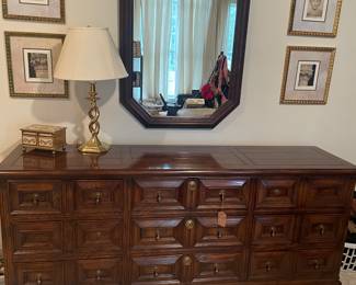 HENREDON SIGNED TRIPLE DRESSER AND MIRROR - 