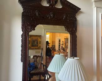 MIRROR CARVED WOOD ALSO - LENOX LAMP PHOTO BOMBED THIS PIC !!