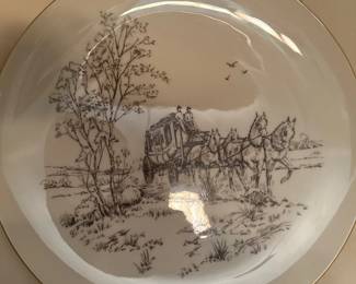 Lenox 13" Stagecoach Scene Ivory Gold Rim Bone China Platter 