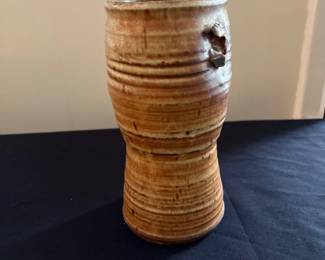hand thrown wood fired stoneware pottery vase - artist Wilford 
