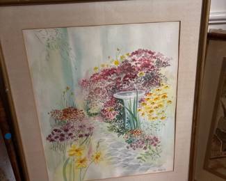 framed watercolor garden scene 