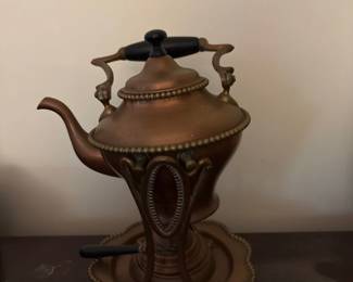 vintage art deco style copper and brass tea kettle 