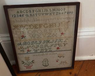 framed antique needlework sampler 