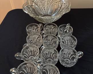 Cut Glass Punch Bowl Set 