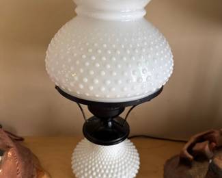 fenton white milk glass hurricane hobnail parlor lamp