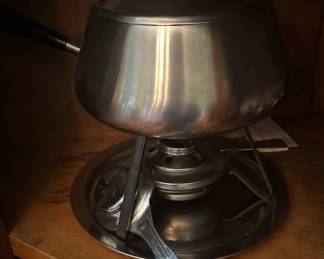 mid century modern stainless fondue pot 