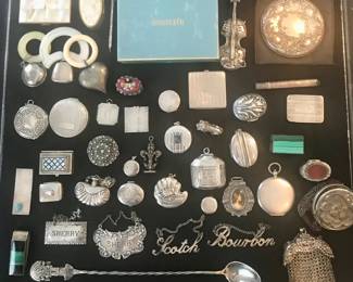 Sterling trinket boxes and lockets, etc.
