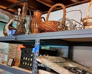 Baskets, lamps, and shelving