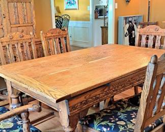 Castle Oak Dining Table with six chairs