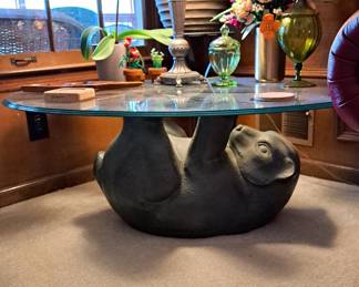 Bear pedestal base coffee table with heavy glass top