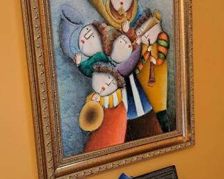 Oil on canvas, musicians by Joyce Roybal, framed artwork