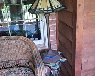 Table lamp and table with mosaic tile top