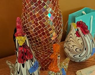 Roosters, blown glass art