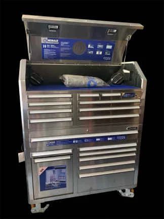 01 Kobalt 16 Drawer Tool Chest W BuiltIn Fridge Pioneer Radio Speakers