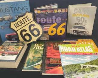 Road Atlases, Route 66 Book And Sign, Mustang And Auto Repair Books