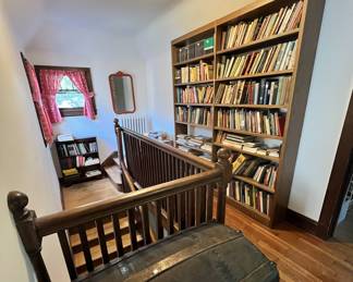 vintage chest, books, bookshelves