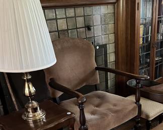 side table, chair, lamp