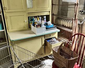 vintage laundry hutch, vintage laundry cart