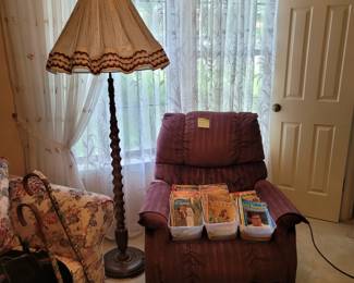 Vintage Barley Twist Floor Lamp, Recliner, German Romance Novels