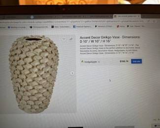 NEW never used Accent Ginkgo Vase - picture shows retail price only