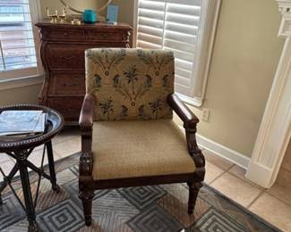 2 side chairs with high end grade fabric - brown leather distressed arms