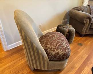 Custom 3 fabric design Bernhardt chair with matching throw to match seat fabric