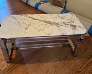 Silver Lucite Coffee table with faux marble top