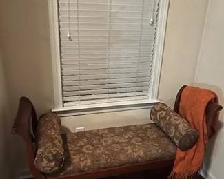 Custom fabric wood bench with neck roll pillows included