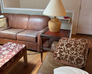 Leather Love Seat , Side Table