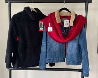 NEW With Tags Natural Reflections Lined Jean JacketL Kirkland Faux Fur Pullover Red Knit Scarf