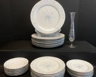 Noritake Carolyn Plates And Sauces With Vintage Silver City Bud Vase