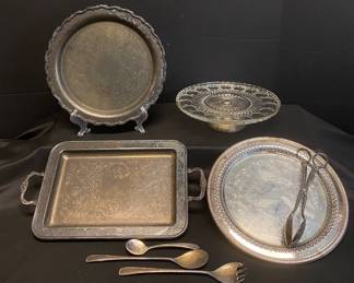 Vintage Silver Plated Italian Servingware Butlers Tray And Pedestal Cake Stand