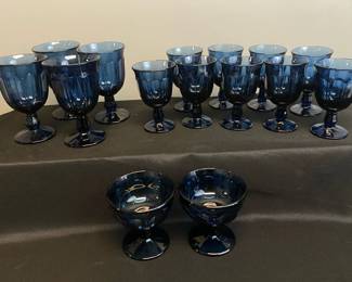Vintage Noritake Provencial Colonial Dark Blue Glassware Goblets
