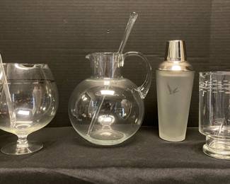 Vintage MCM Glass Barware Silverband Cocktail Snifter Pitcher Princess House Grey Goose Shaker