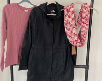 Northface Hooded Mid Length Rain Coat Long Sleeve NEW Scarf
