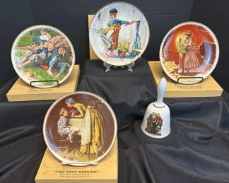 1970s Normal Rockwell Adventures Of Tom Sawyer Series Of Four Collectible Plates With Bell