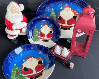 Hand Painted Ceramic Santa Santa Dishes Metal Lantern Shakers