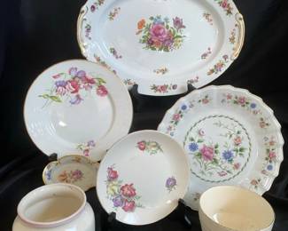 Vintage 1981 FTD Flowerpot Planter Pink Floral Pattern And Various China Dishes And Platters